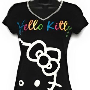 Hello Kitty Medium Black V-Neck S/S T-Shirt Top